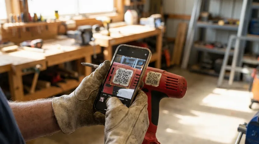 Uporaba pametnega telefona za skeniranje QR kode na orodju